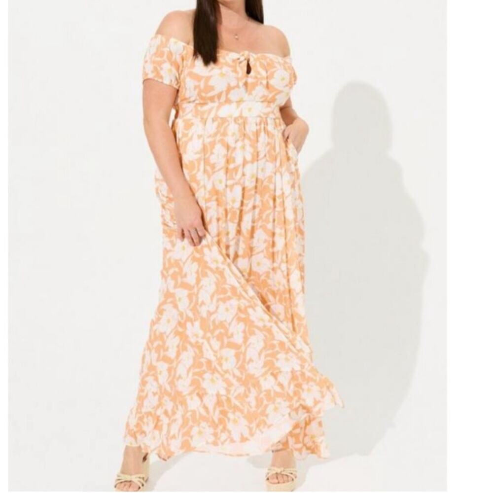 Torrid orange white floral gauze off shoulder maxi dress size 1 or 1X